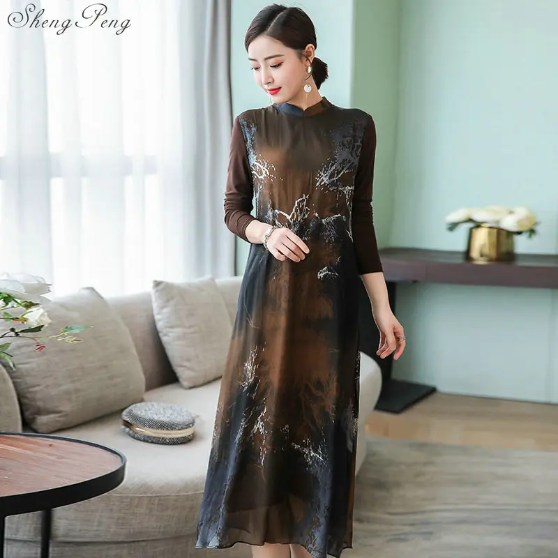 

Chinese Cheongsam Dress Robe Vietnam Ao Dai style gown Dress Chinese elegant Qipao long Modern Cheongsam V1500