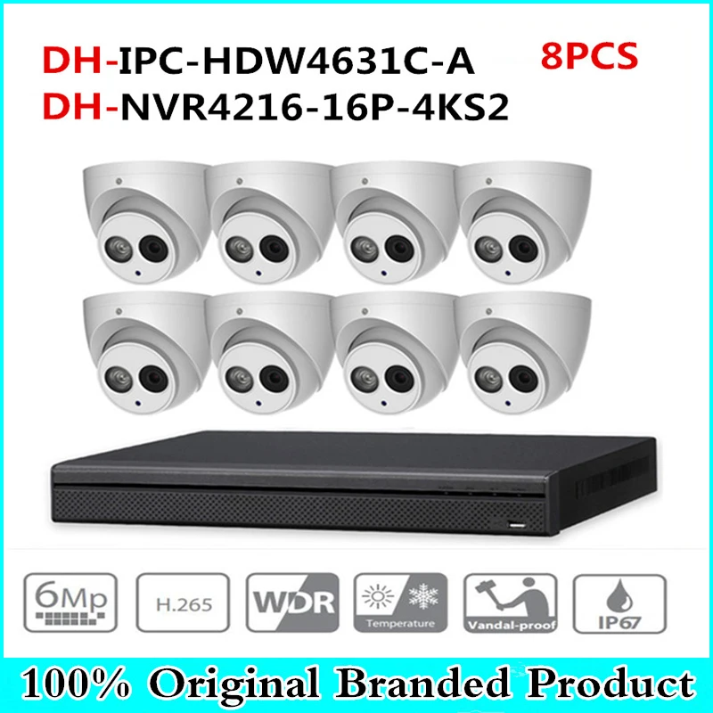 

DH Security CCTV System 8PCS 6MP IP Camera IPC-HDW4631C-A & 16POE 4K NVR NVR4216-16P-4KS2 Surveillance P2P Security System
