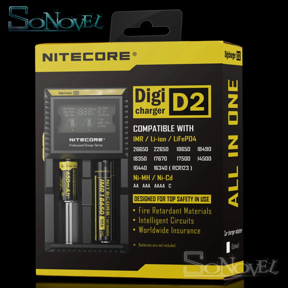 100% Зарядное устройство Nitecore D2 с ЖК дисплеем универсальное умное автомобильное