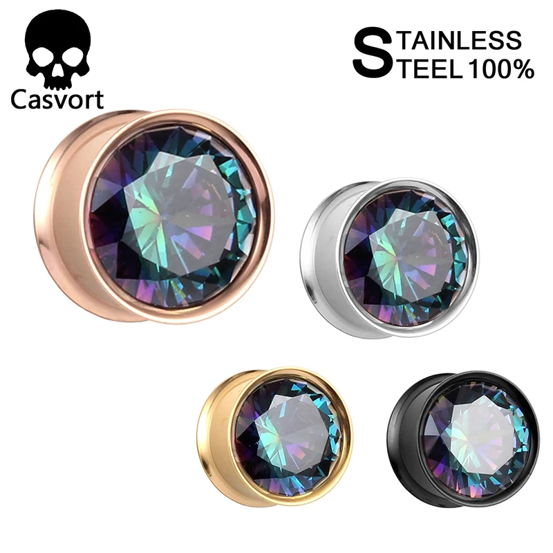 Casvort 2pcs Double Flared Ear Plug Tunnel Stainless Steel Screw Back