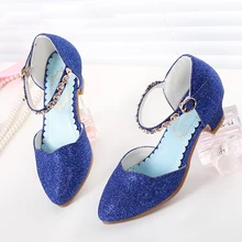Новые босоножки для девочек-принцесс детская обувь для девочек туфли под платье маленьких обувь на высоком каблуке модные вечерние блестящие вечерние танцы СВАД