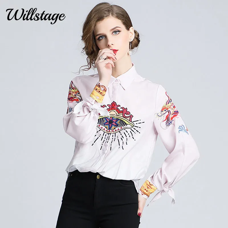 Женские Розовые рубашки Willstage блузка с принтом глаз Повседневная элегантная