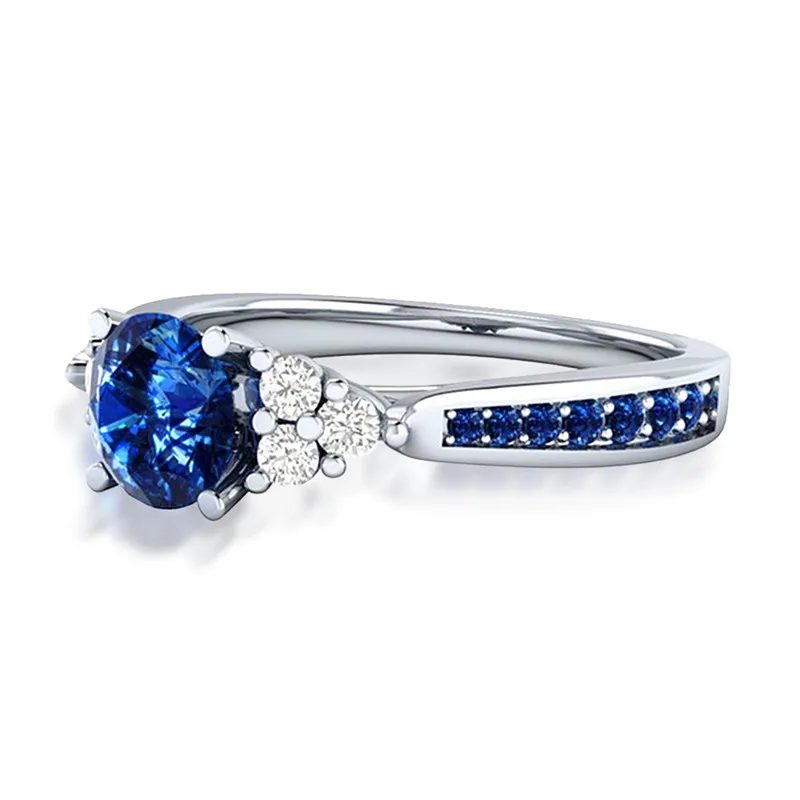 ROMAD Blue Stone Size 10 Zircon Rings Women Luxury Wedding Engagement Gift Flower Shape CZ Finger Rings engagement ring R4