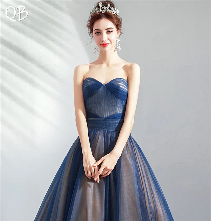 black ball gown Blue Ball Gown Sweetheart Tulle Elegant Formal Simple Evening Dresses 2020 New Fashion Bride Party Prom Dress XK207 petite formal dresses & gowns