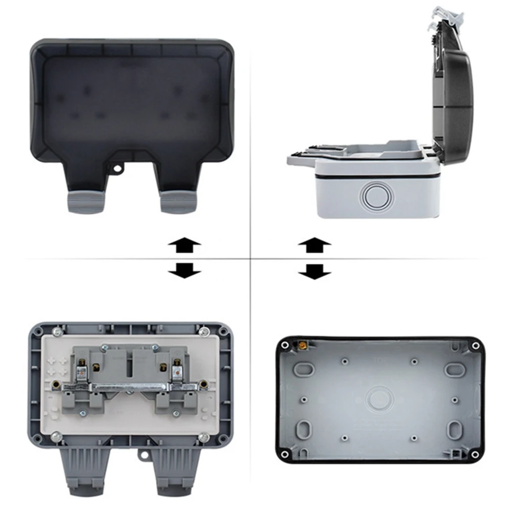 

13A With Cover Safe Outlet Wall Mount External Outdoor Socket Electric Box IP66 Waterproof Power Switched Double Plug Dustproof
