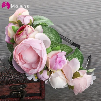 

MOLANS Fabric Non-slip Exquisite Flower Crown Wedding Accessories Lady's Headpiece Handmade Flower Headband Elegant Head Wreath