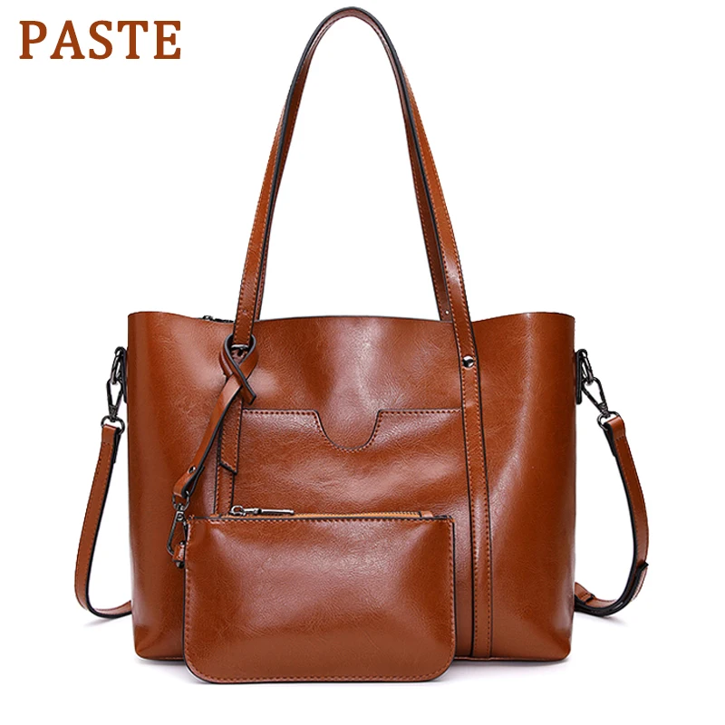 

PASTE Brand Genuine Leather Designer Women Handbag Vintage Tote Bag Large Capacity Shoulder Bags Ladies Purses 5 Colors