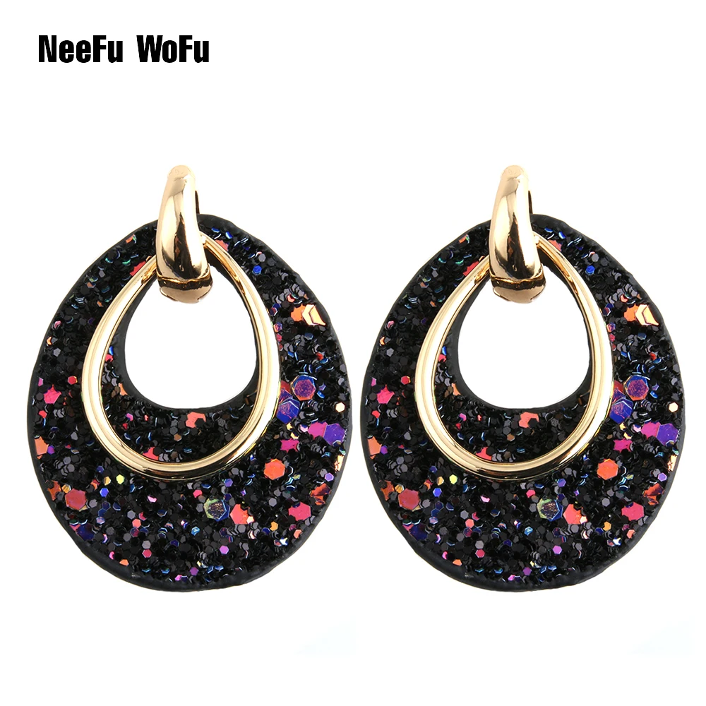 

NeeFu WoFu Leather Earring Large Long Water Drop Big Earrings Dangle Woman Flash Stone stick Brinco Ear Oorbellen Christmas Gift