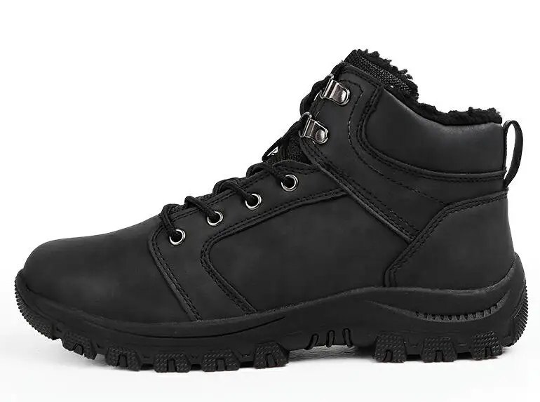 Винтажные мужские ботинки; Водонепроницаемая Мужская обувь; однотонные зимние ботинки; очень теплые ботильоны классического дизайна с мягкой подушкой; большие размеры - Цвет: Черный