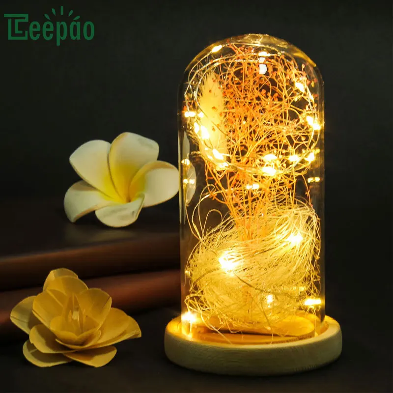 Romantic LED Night Light Copper Wire Lamps Firework Glass Table Lamp Led String Bedroom Decorations for wedding | Освещение