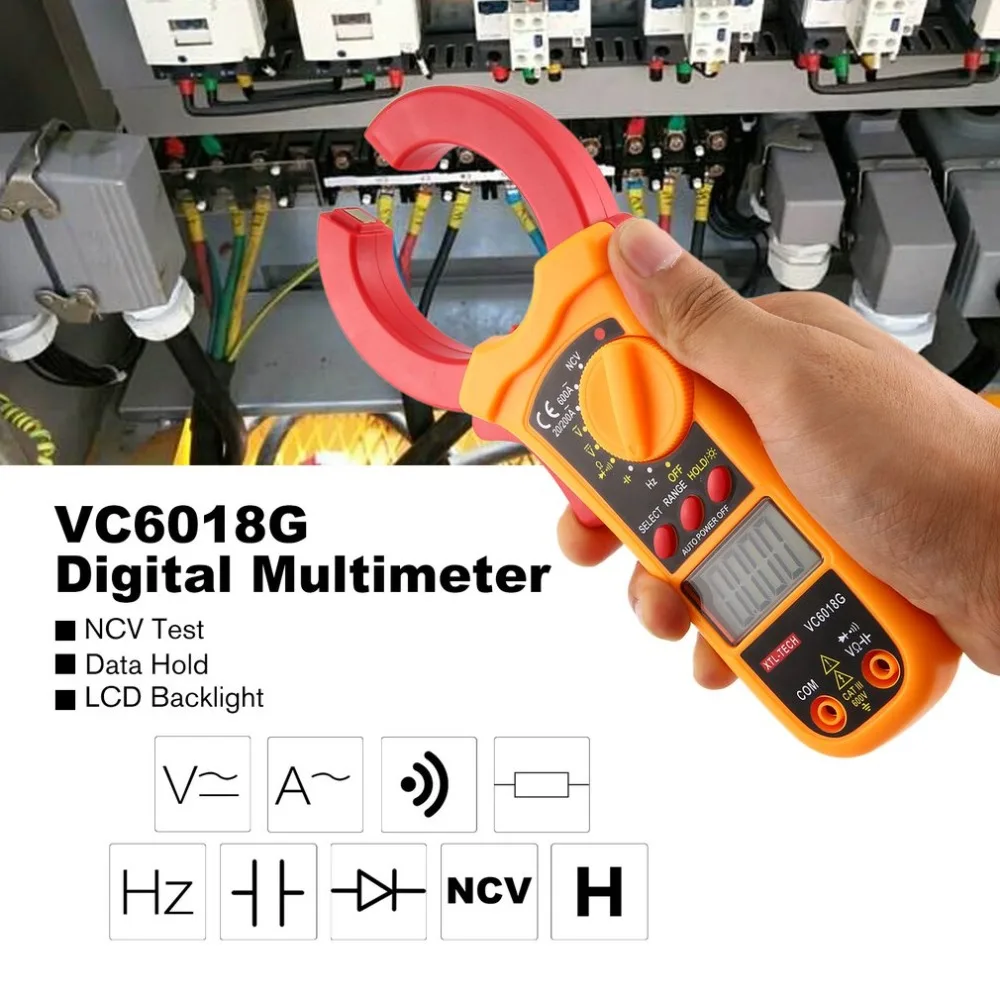VC6018G Ручной цифровой клещи мультиметр AC/DC Вольт Напряжение тока бесконтактный Тестер напряжения сопротивление Амперметр частота мультитестер