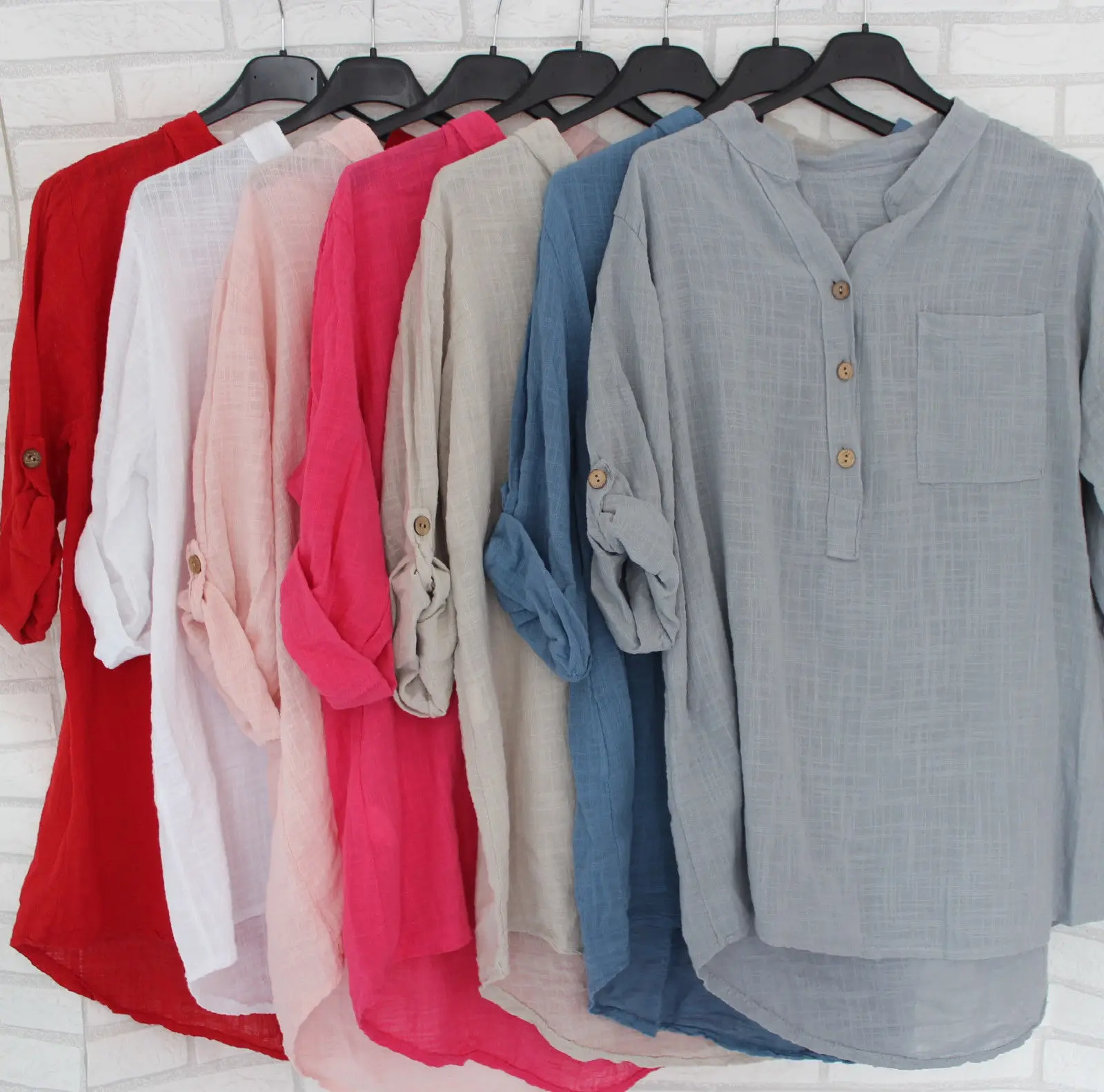 Chemise,Chemisier en coton et lin pour femme,manches longues,boutons ...