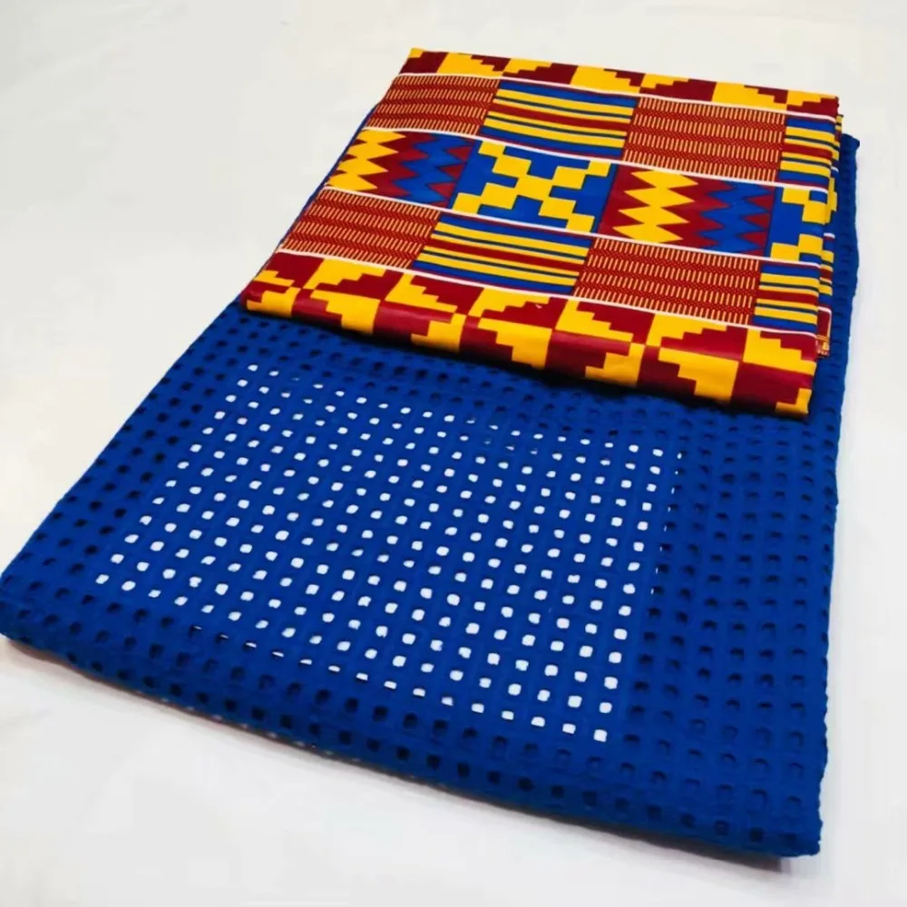 

newest 3 yards ankara african wax print fabric &2.5 yards net fabric,beautiful cotton fabric wax tissu africain net lace fabric