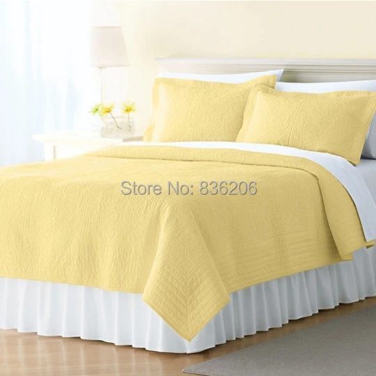 Korean Style 100 Cotton Quilted Yellow Bedding Comforter/Coverlet Set,3pcs Bedclothes