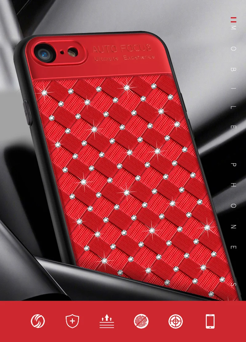 KIP71246_8_Rhinestone Glitter Case for iPhone 6S 7 8 Plus XS XR XS Max Soft TPU Diamonds Weaving Protection Back Cover