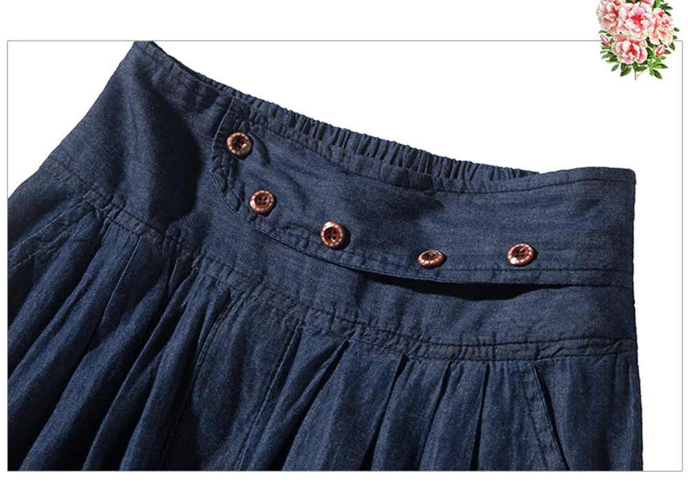 AudWhale/летние женские джинсы однотонная плиссированная юбка Свободная хлопковая юбка для женщин офисная школьная летняя длинная джинсовая юбка