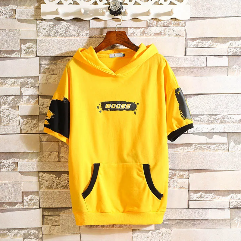 

men clothes 2019 Tops & Tees T-Shirts Plus Asian Sizes M-4XL 5XL Summer Short Sleeves Brand With Hooded Tshirt