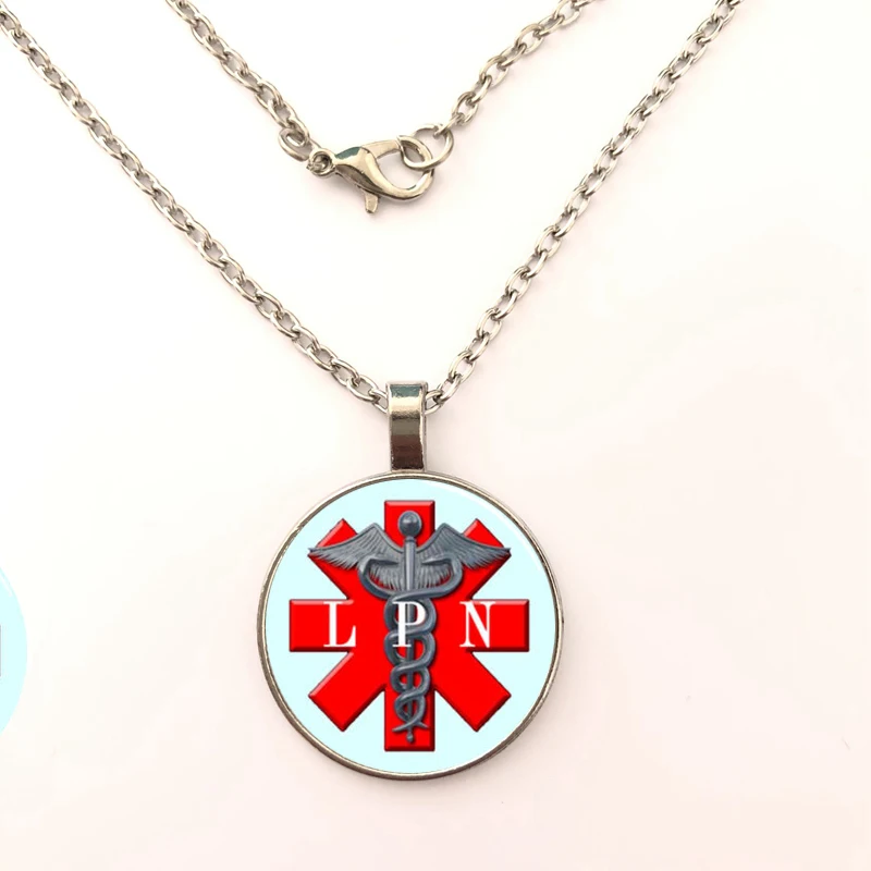 

LPN - Licensed Practical Nurse Medical Glass Dome Necklace Personalized Photo Glass Cabochon Long Chain Couple Women Men Jewelry