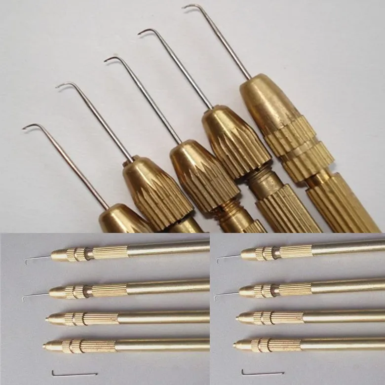 Professional Bronze Wig Ventilating Holder with 3 Pcs Pin ventilating needle for wig making Crochet Hook 5