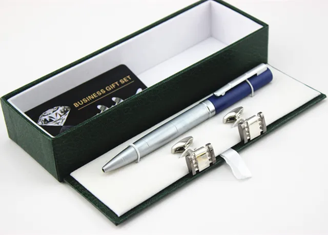 Business Gifts Fashion Matte Blue And Silver Ballpoint Pen Luxury Business Gifts Fashion Matte Blue And Silver Ballpoint Pen Luxury Gift Cufflinks For Office Stationery Free