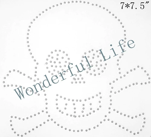 

Wonderful life free shipping Rhinestone Skull with tooth image Rhinestone Transfer Design for man white clear