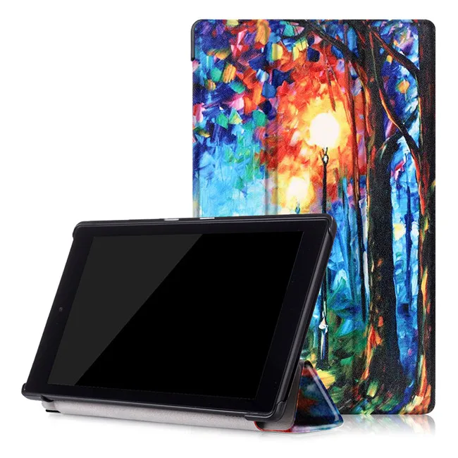 

Tempered Glass Screen Protector + PU Leather Case Smart Cover for Amazon New Kindle Fire HD 8 2016