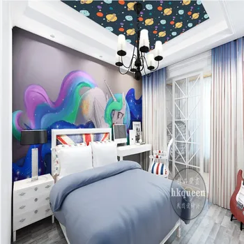 

Custom Size PhotoColorful fox unicorn cartoon room backdrop living room wallpaper 3D stereo bathroom Children's room mural