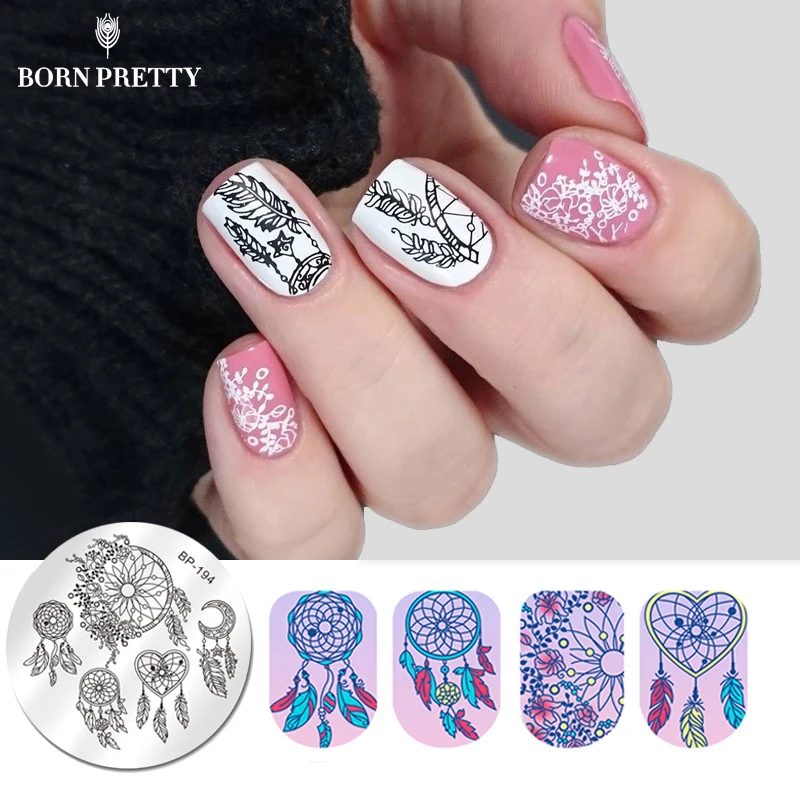 

BORN PRETTY Round Nail Stamping Plate Geometry Catcher Feather Ballet Swan Dream Flame Flower Manicure Nail Art Image Template