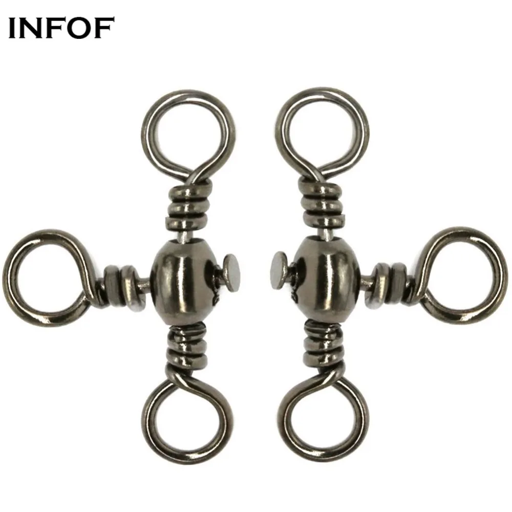 INFOF 200pcs Fishing Swivels 3 Way Barrel Swivel Cross line Swivels