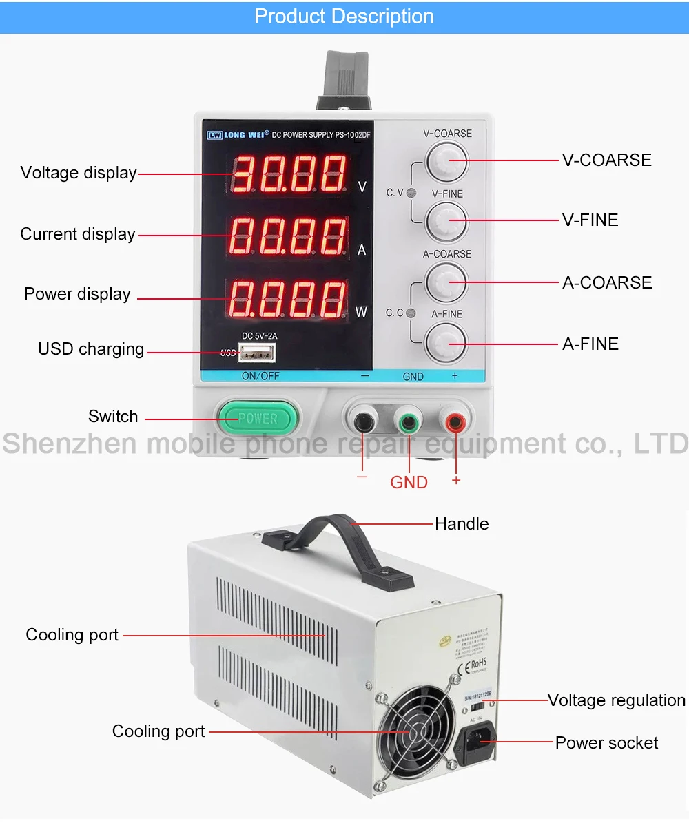 PS-1002DF 100V 2A High Precision LED Display Switching DC Voltage Current Power Supply For Laboratory DC Regulated Power Supply