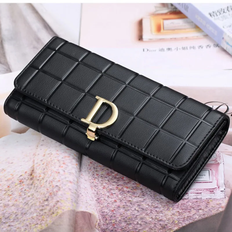

Hot Sale Women Clutch Leather Wallets Genuine Leather Female long Wallet Hasp Lattice Credit Card Holder Coin Purse Money bag