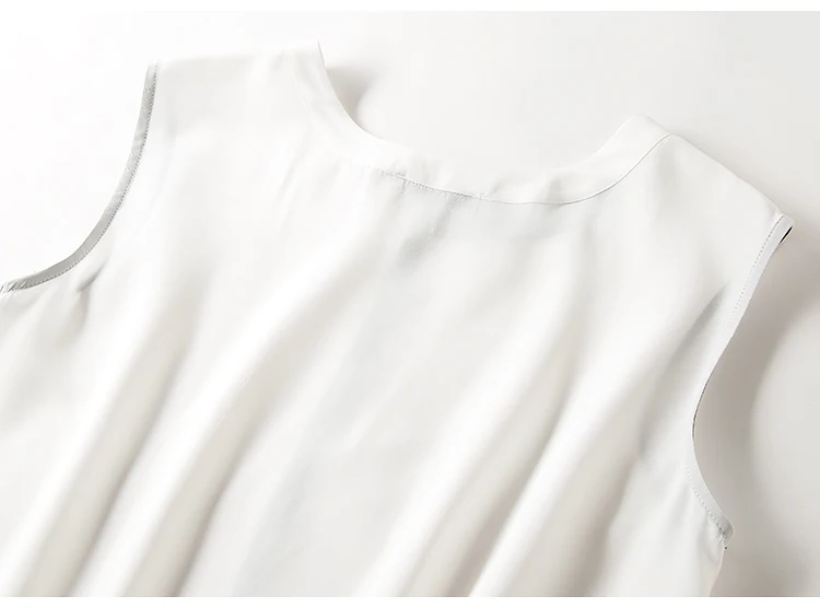 Женская шелковая рубашка из натурального шелка, одноцветная летняя футболка без рукавов, новинка, Белый Топ