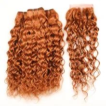 Pinshair индийские волосы, волна воды, 3 пучка с закрытием, медовый блонд, 30 нереми, человеческие волосы и кружева, 10-26 дюймов, толстые волосы