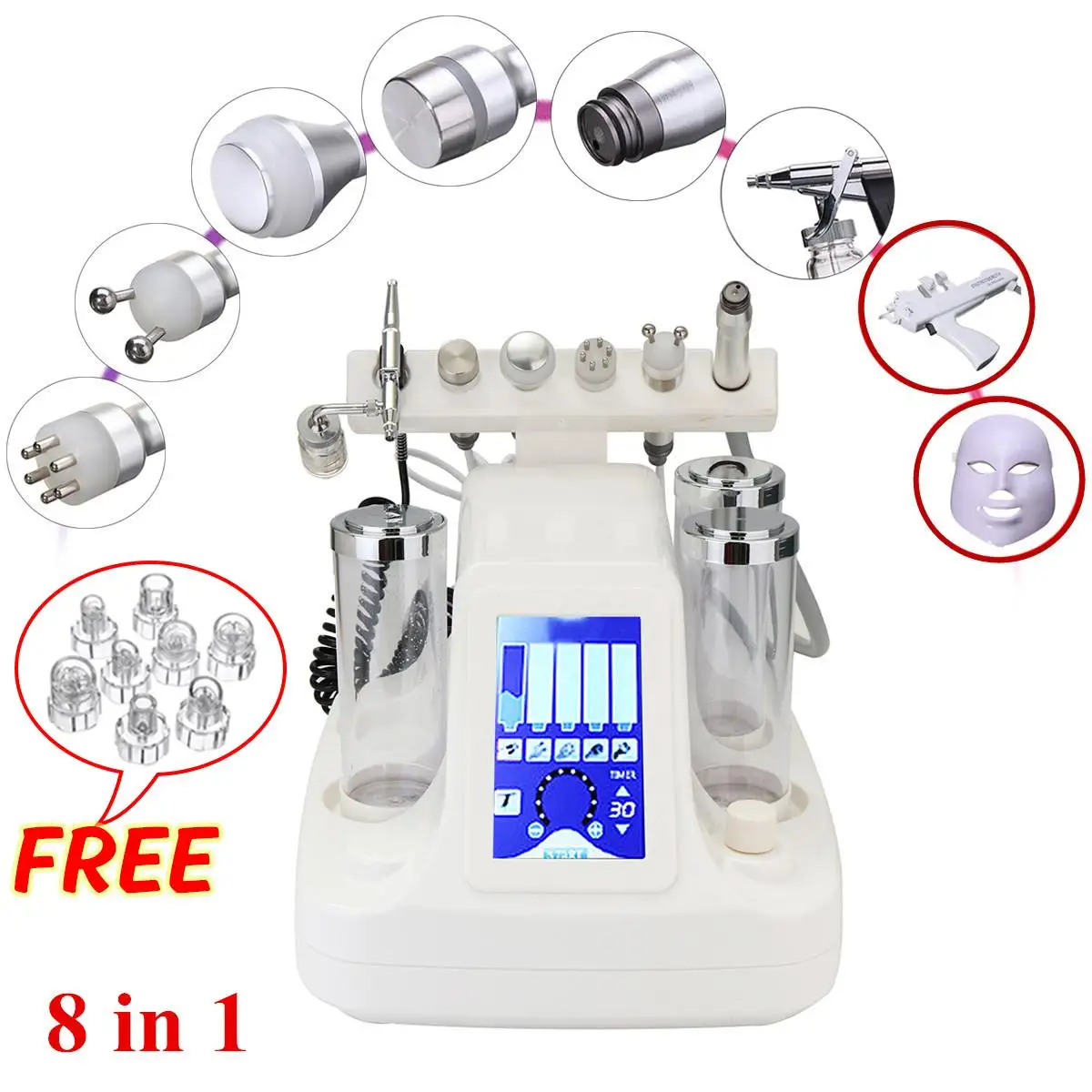 

8 in 1 Dermabrasion Hydra Machine Oxygen Water injection Skin Beauty Cleansing Facial Bubble Machine Photon Skin Care Face Clean