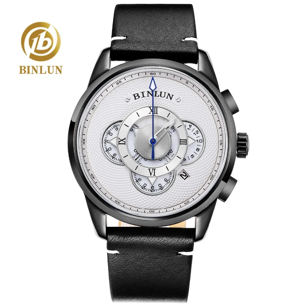 

BINLUN Men's Sports Watch Luxury Durable Quartz Watch Four Dial Watches Genuine Leather Top Quartz Waterproof Plot Watch For Men