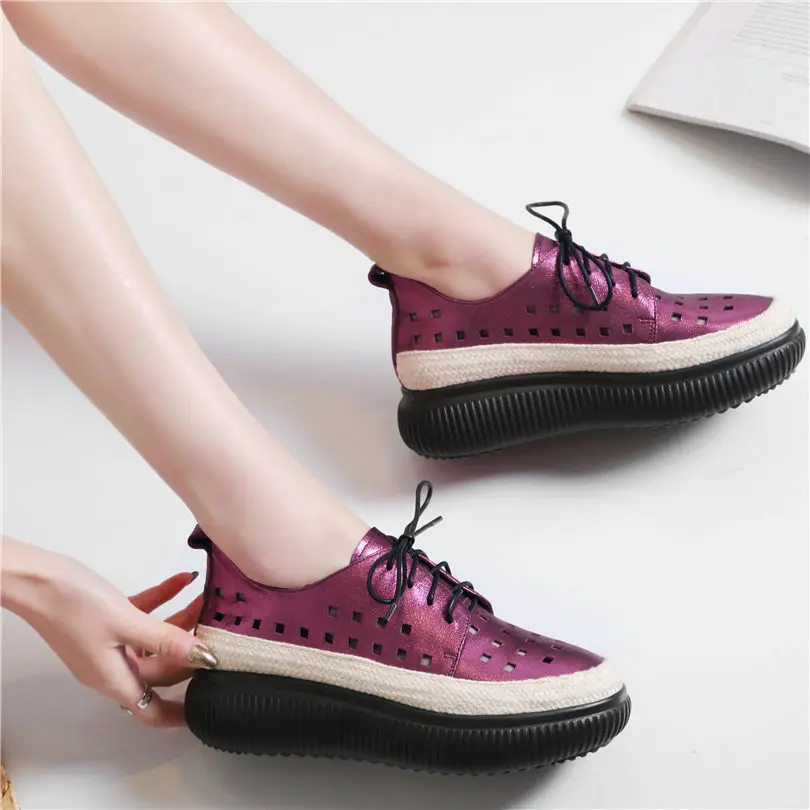 

NAYIDUYUN 2019 Lace Up Tennis Shoes Women Cow Leather Wedges Platform Gladiator Sandals Summer Round Toe Med Heel Pumps Shoes