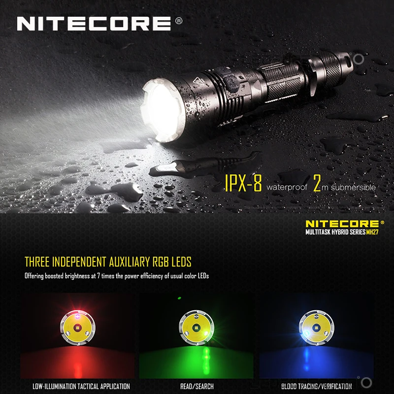 Красный Dot Award Winner Nitecore MH27 1000 люмен CREE XP-L HI V3 светодиодный перезаряжаемый USB фонарик с RGB светодиодный s