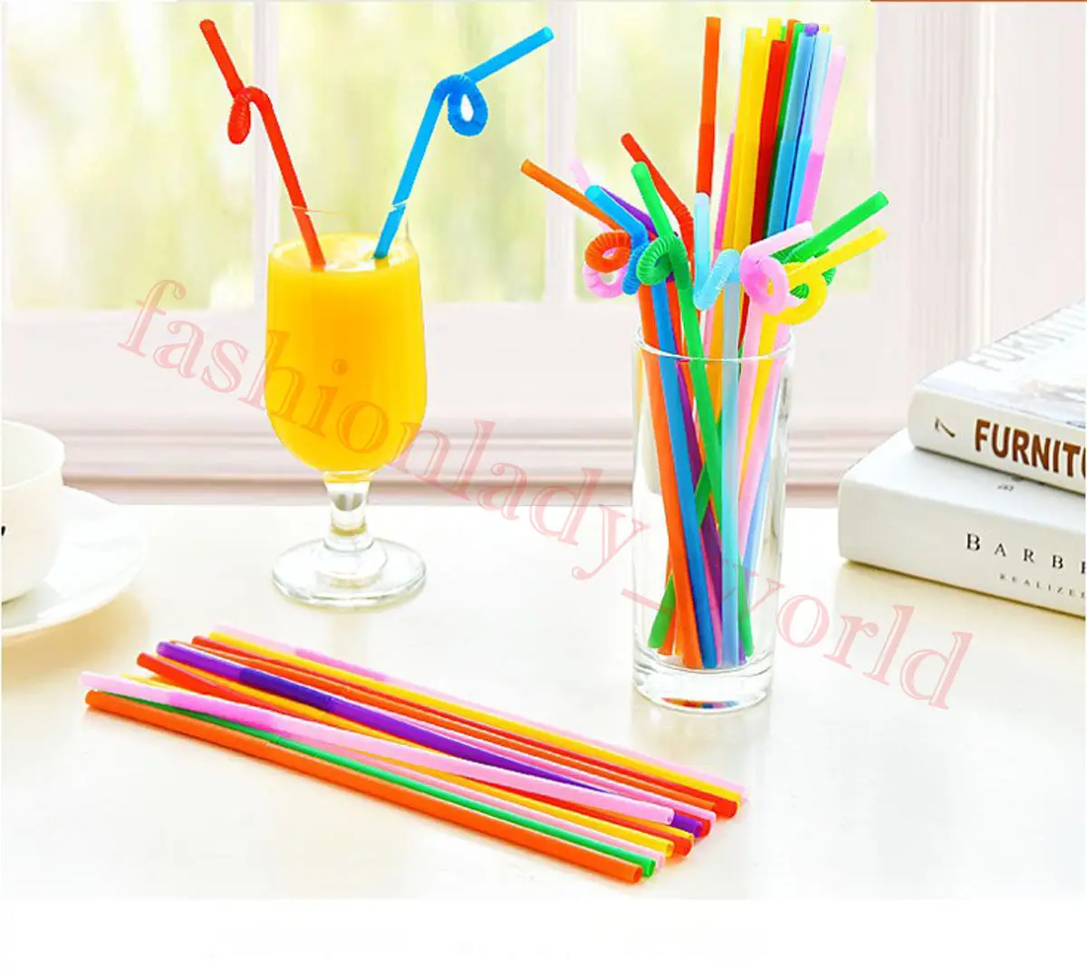100 pcs/lot PARTY Drinking STRAWS Bendable Flexible PP Juice Straw Birthday Wedding Decoration
