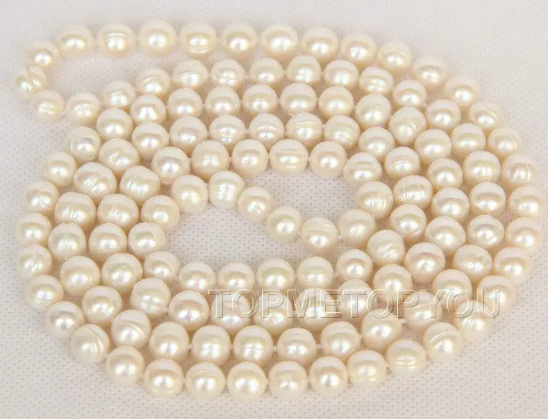 

Free Shipping>>new hot 47" 11mm near round white cultured pearls necklace E2541A90