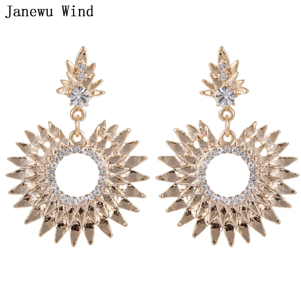 Janewu Wind shining stone round pattern Sun Star Stud Earring metal punk style infinite daylight women | Украшения и аксессуары