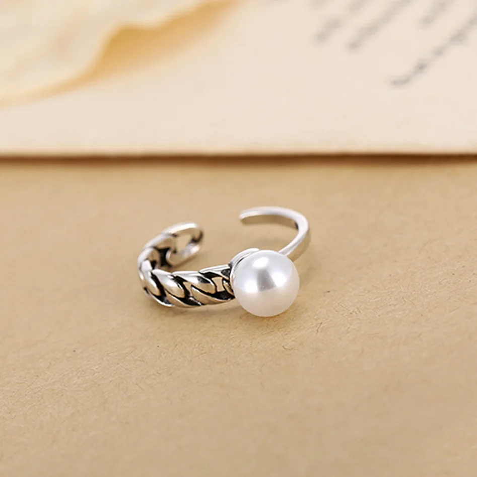 

Retro 925 Sterling Silver Imitation Pearl Rings For Women Statement Ring jewellery anillos anelli joyas de plata 925 bijoux