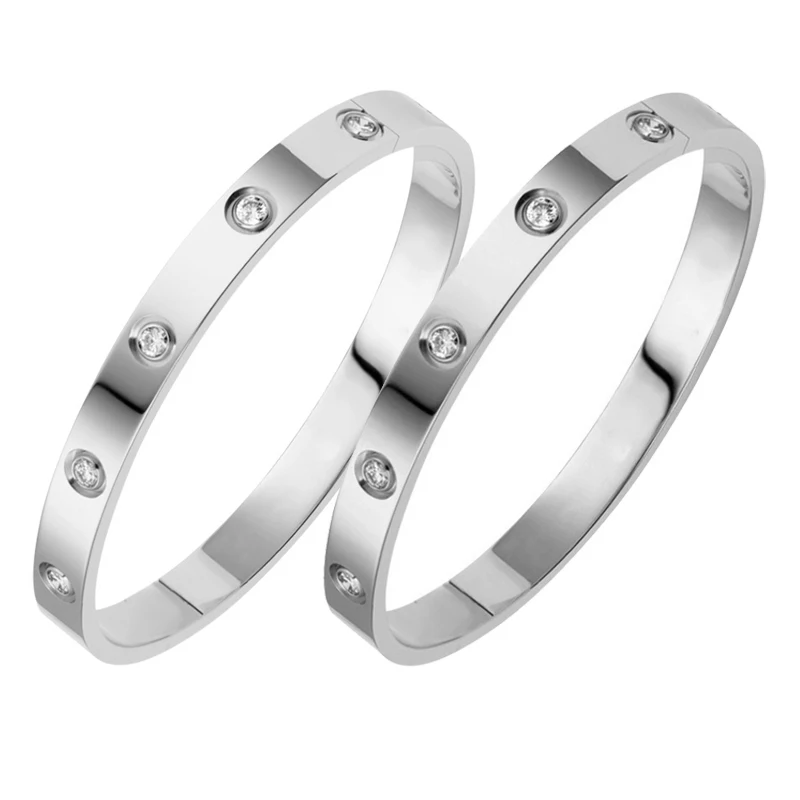

Oval Screw Love Bangles Crystal Bracelets For Women Men Lovers' Titanium Steel Couple Bracelet Femme Pulseira Feminina Wholesale
