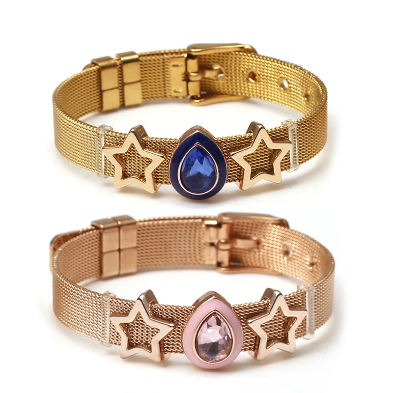 DINGLLY Two-tone Stainless Steel Mesh Bracelets For Women Men Love Heart Beaded 10mm Ribbon Mesh Bracelet & Bangle Gifts Bracelet Jewelry