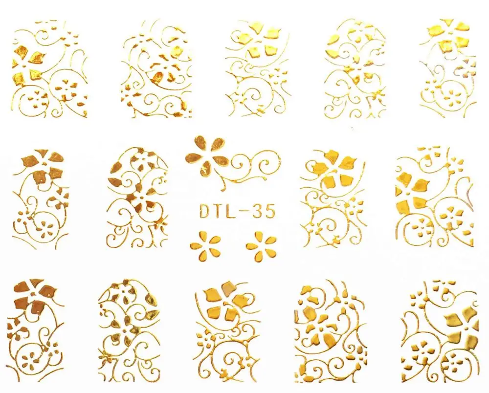 30 стилей! 1 лист, Модный 3D золотой лак для ногтей, черные клеевые наклейки, декоративные дизайнерские наклейки для ногтей, красивые наклейки для ногтей - Цвет: DTL035gold