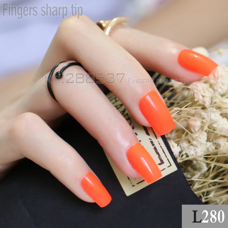 24pcs New popular rectangular section Candy color solid long sectionsquare head false nails Fluorescent orange R27 L280 | Красота и