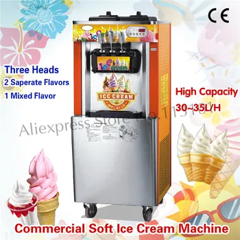 

Floor Stand Soft Ice Cream Making Machine Icecream Maker 3 Flavors Output 32~35L/Hour Orange Color Stainless Steel