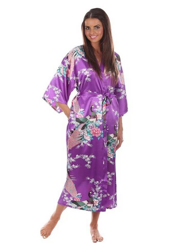 Long Robe Satin Rayon Bathrobe Nightgown For Women Kimono Sleepwear Flower Plus Size S-XXXL S02D