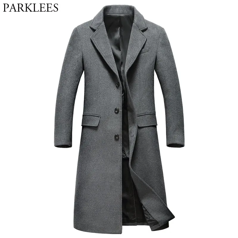 

Extra Long Gray Wool Trench Coat Men 2018 Brand New Winter Mens Slim Fit Cashmere Coat Single Breasted Male Overcoat Windbreaker