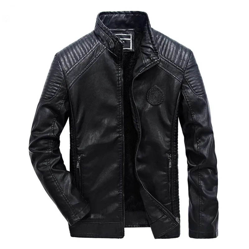 

New 2018 Winter Men's Thick Fleece Leather Jacket Coat Classic Motorcycle Leather Jacket Leisure Coat Velvet Plus Size 5XL 6XL