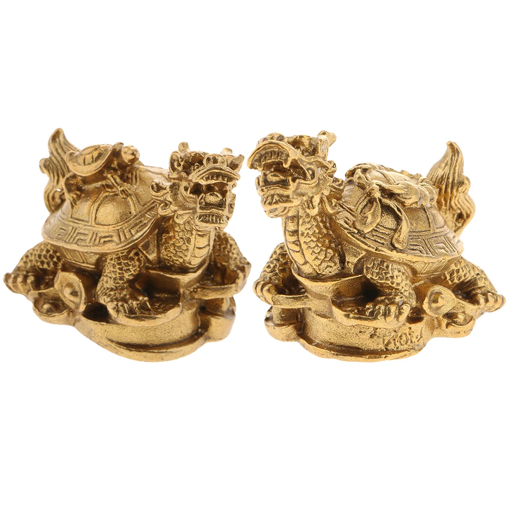 Vintage Copper Feng Shui Golden Dragon Turtle Statue Charm For Protection Fortune and Wealth Collectible Decorative Ornament